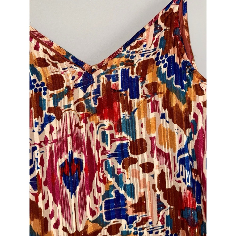 MSK Maxi Dress Boho Colorful Beach Earth Tone Metallic Flowy V Neck Straps Large - Picture 5 of 16